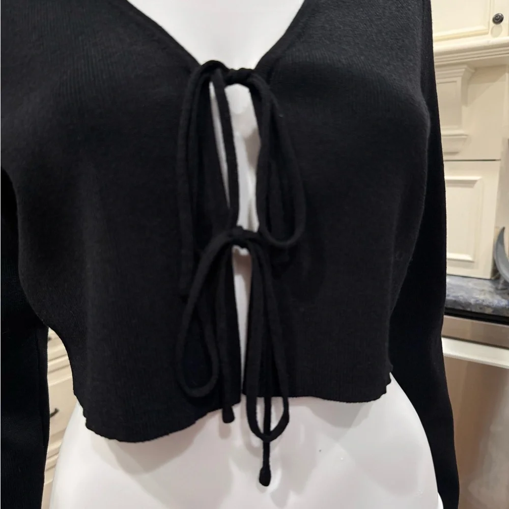 7 For All Mankind Black Lace-Up Crop Top M - Picture 3 of 7